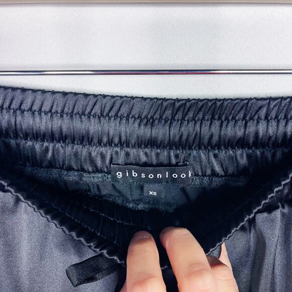 Gibson Look XSmall XS Black Satin Look Cinch Bottom Joggers Tie Waist Pockets - Picture 9 of 11